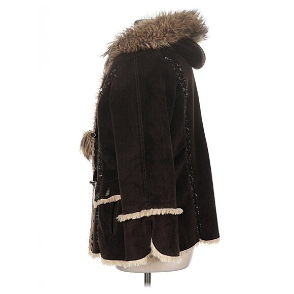 Vtg Y2K Esprit Brown Faux Suede Hooded Penny Lane Toggle Coat | Afghan Boho 1X - Picture 7 of 13